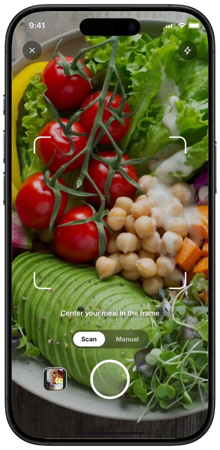 Transformly scanning a plate of food with the phone camera